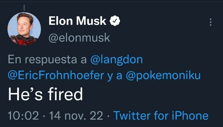 Elon Musk despide a trabajador en un tuit