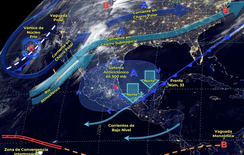 Río atmosférico entra a México y el vórtice polar se alista para