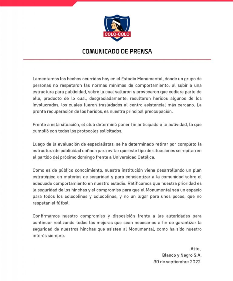 Comunicado Colo Colo