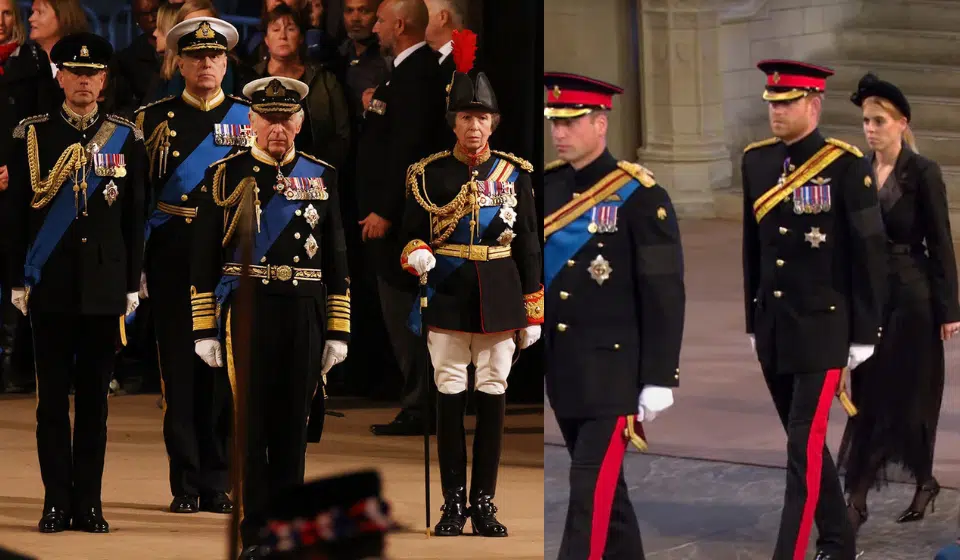 Los hijos y nietos de la reina Isabel II participaron en la vigilia hacia la monarca