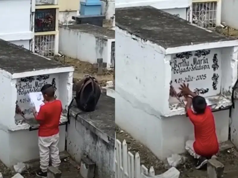 VIDEO: ¡Conmovedor! Niño visita la tumba de su madre para enseñarle su tarea