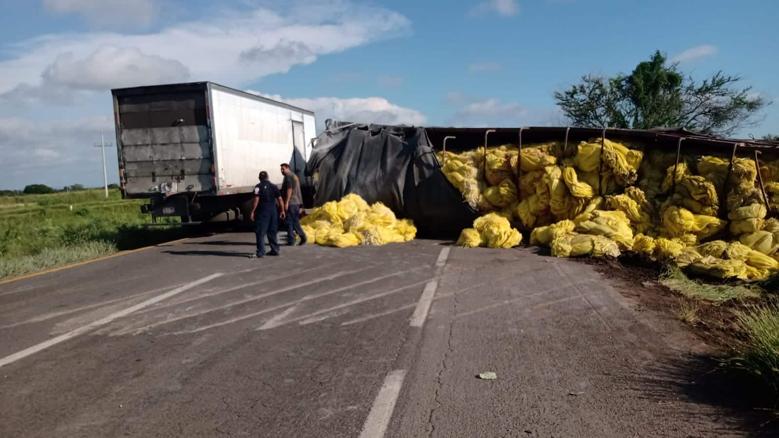 Tráiler bloquea la circulación tras volcarse sobre la Mazatlán-Culiacán 