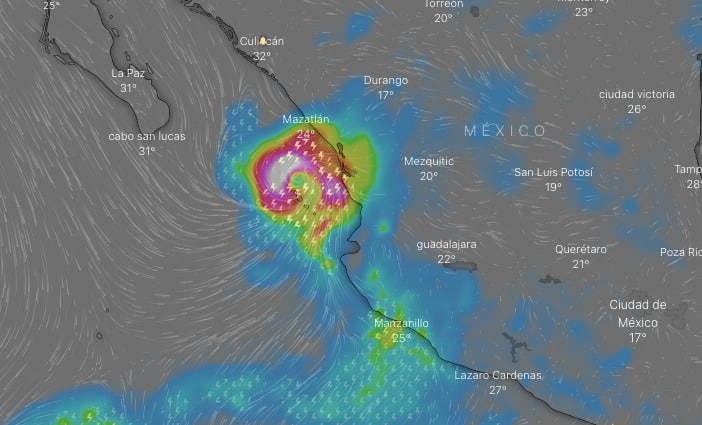 ¡”Orlene” reajusta su zona de impacto! Ahora la enfila entre Mazatlán y Escuinapa