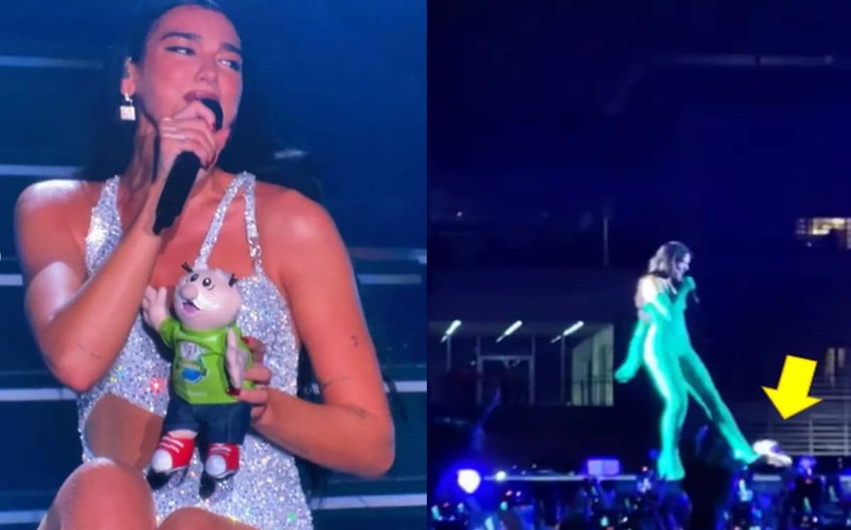 VIDEO: Tras rechazarlo con una patada, Dua Lipa le canta a peluche de Dr. Simi en concierto