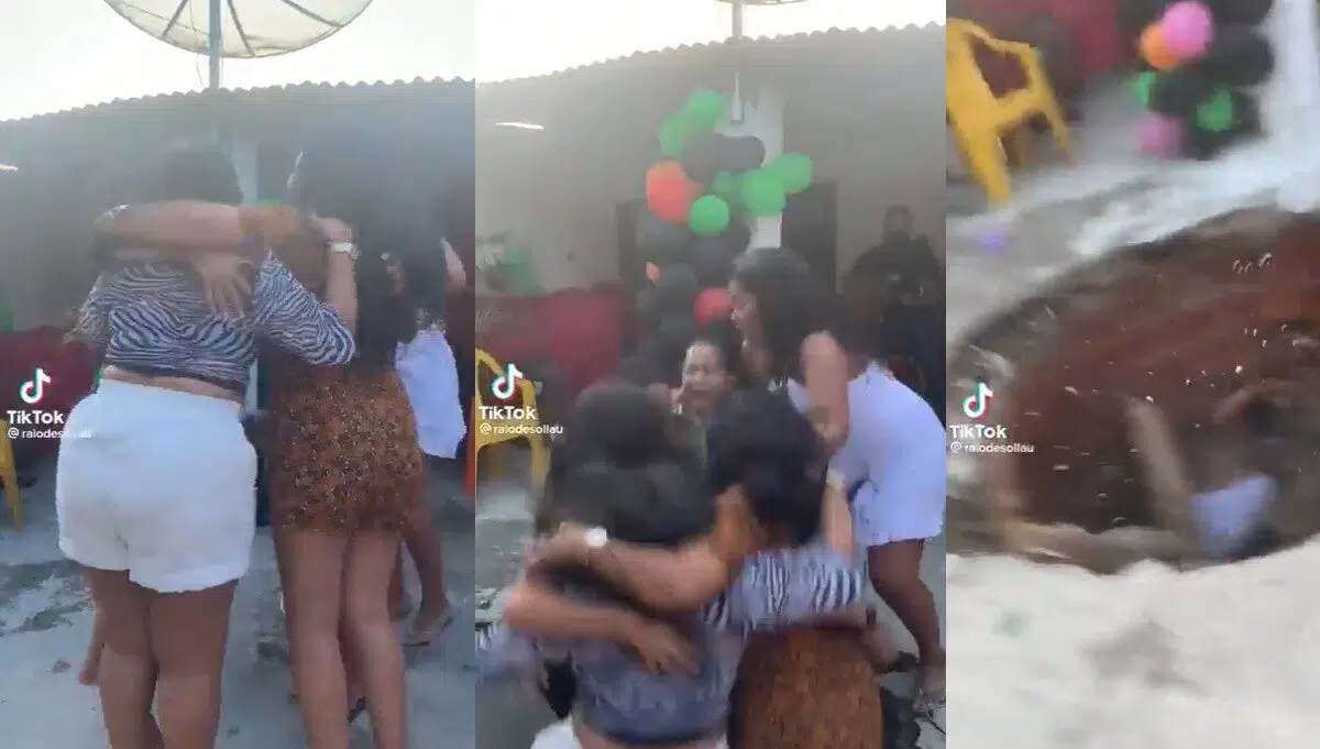 ¡Las tragó el suelo! Grupo de mujeres caen a un gran socavón en plena fiesta