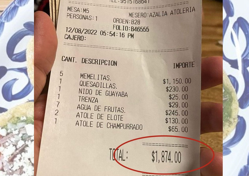 ¡En restaurante de Oaxaca! Periodista pagó por desayuno típico mil 874 pesos