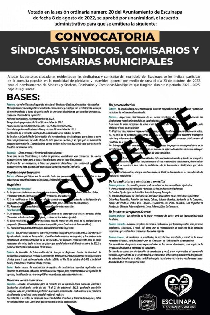 Suspensión de plebiscito en Escuinapa por huracán "Roslyn"