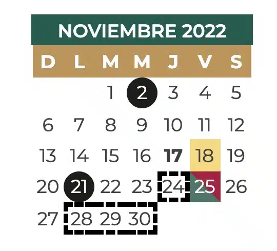 *Foto 1: Calendario escolar SEP mes de noviembre de 2022. Foto SEP*