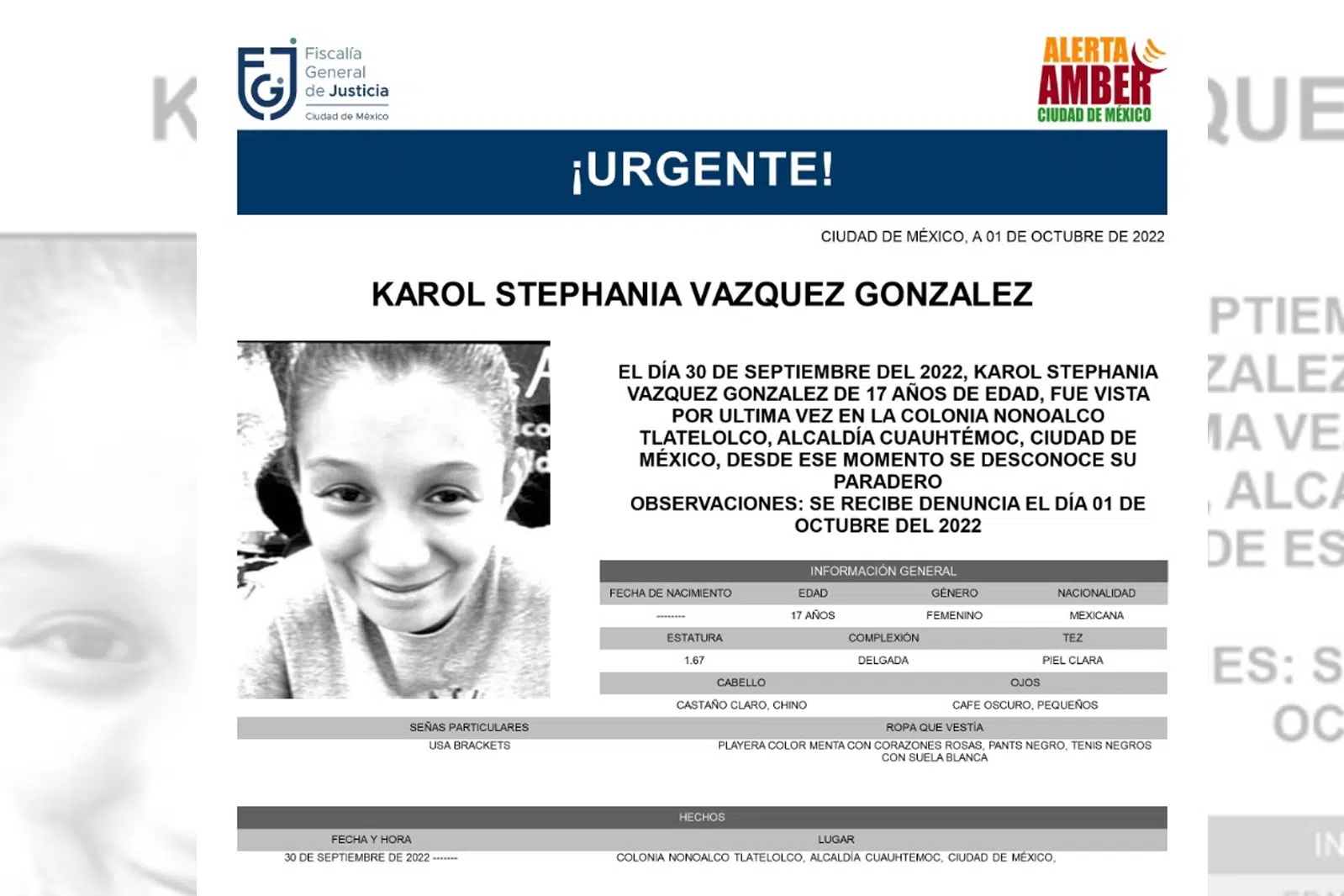 Buscan a la menor de edad Karol Stephania Vázquez; ¡desapareció en Tlatelolco!