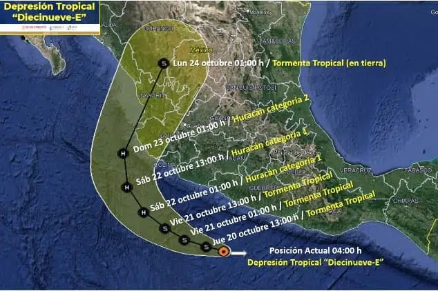 Depresión tropical 19-E ciclón Roslyn clima