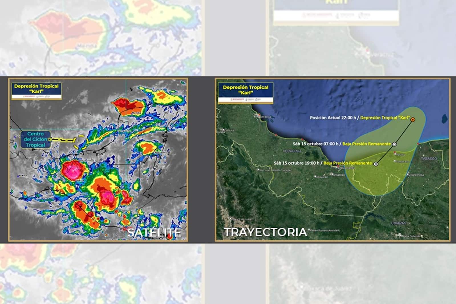 Karl se debilitó a depresión tropical frente a la costa de Tabasco