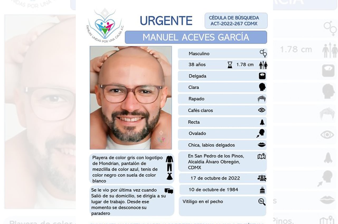 Manuel está desaparecido; salió a trabajar y no regresó a casa