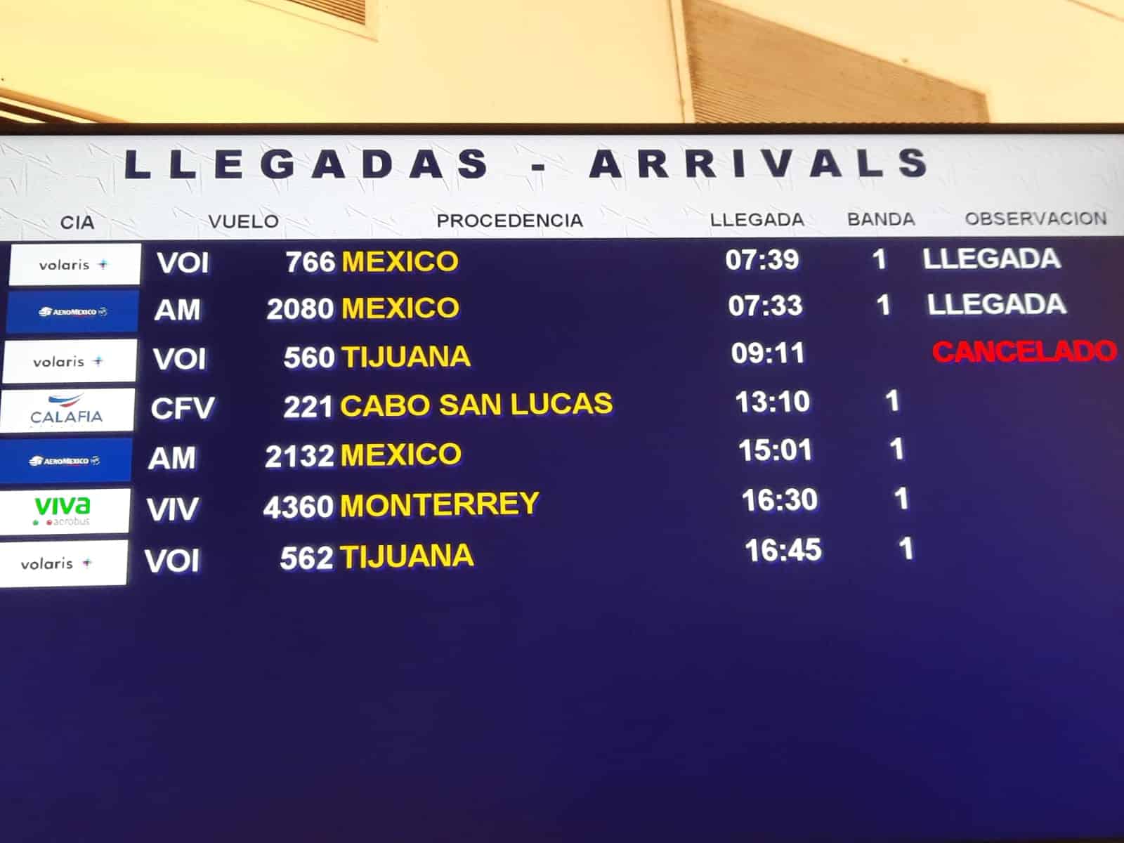 Vuelo cancelado Aeropuerto de Los Mochis