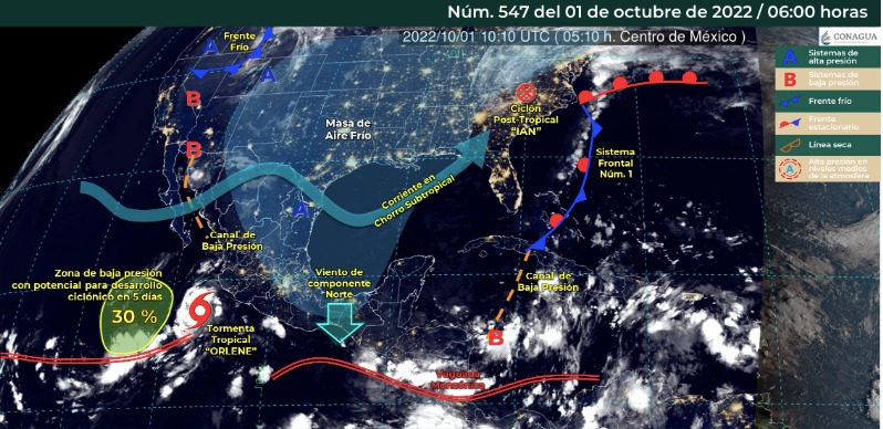 El ciclón “Orlene”, baja presión y masa de aire frío inestabilizarán el clima de México