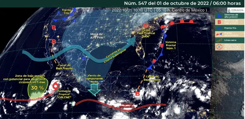 El ciclón “Orlene”, baja presión y masa de aire frío inestabilizarán el clima de México