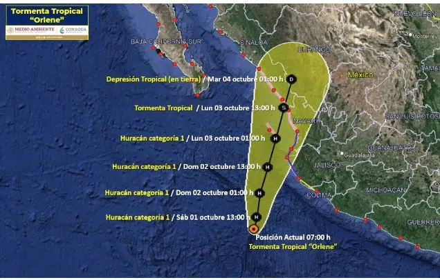 El ciclón ”Orlene de los giros” pierde nivel de huracán dos y enfoca a Escuinapa