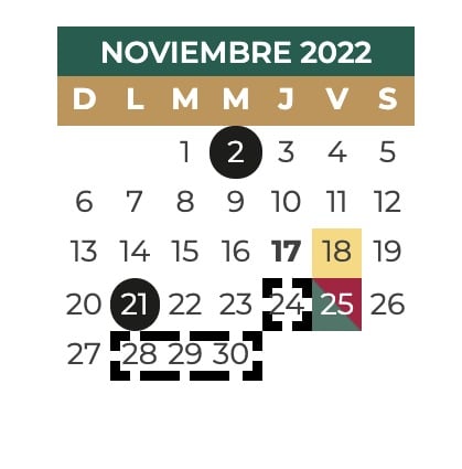 Calendario escolar SEP noviembre