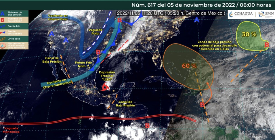 Clima otoñal frente frío vientos en México