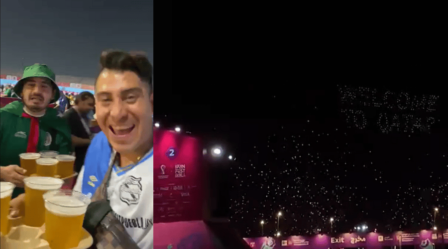 Mexicanos celebran con cerveza en Qatar