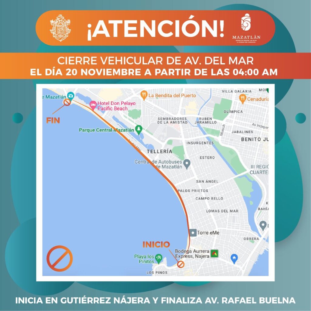 En Mazatlán, la avenida Del Mar estará cerrada durante la mañana del domingo por desfile 00