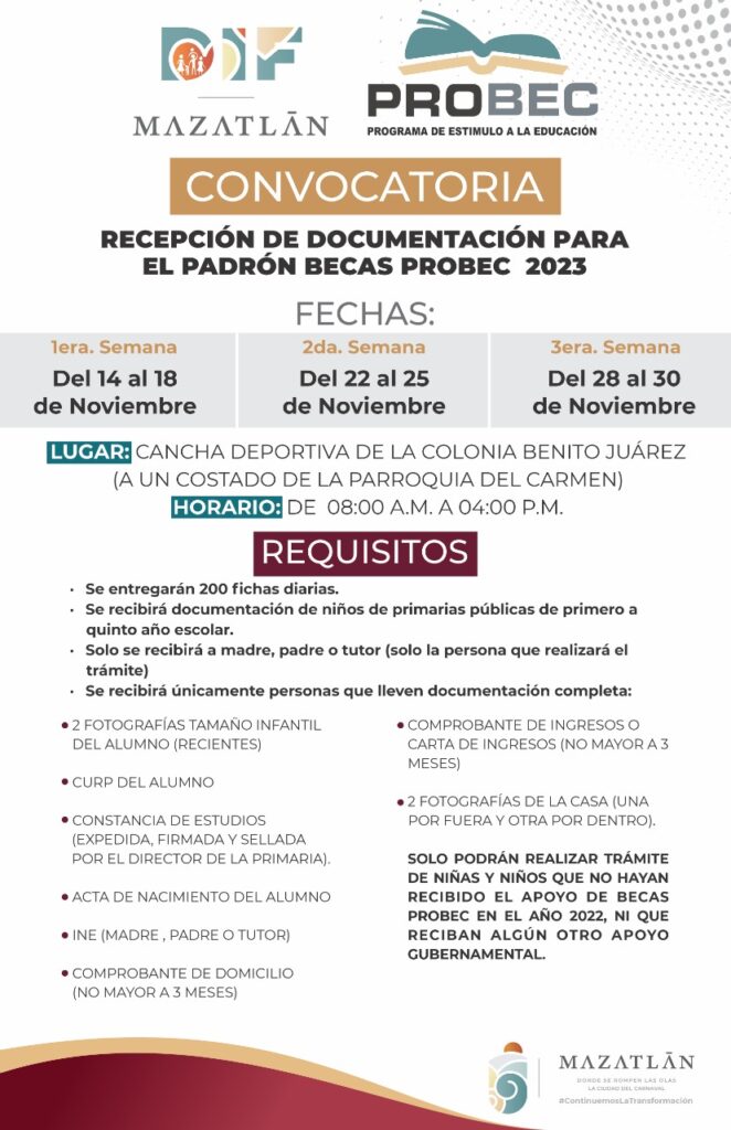 Lanzan Municipio y DIF Mazatlán convocatoria para beca Probec 2023 00