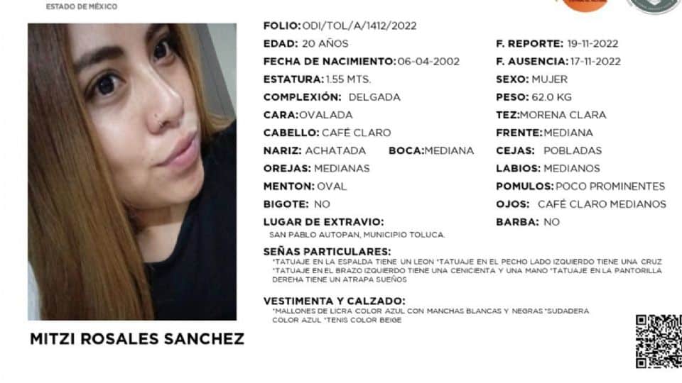 Mitzi Rosales, de 20 años de edad, fue encontrada sin vida en Edomex