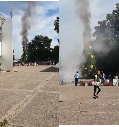 Se incendia pino navideño en la explanada de la SEPyC