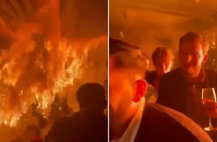 ¡Pánico en Londres! Árbol de Navidad se incendia y comensales corren por su vida