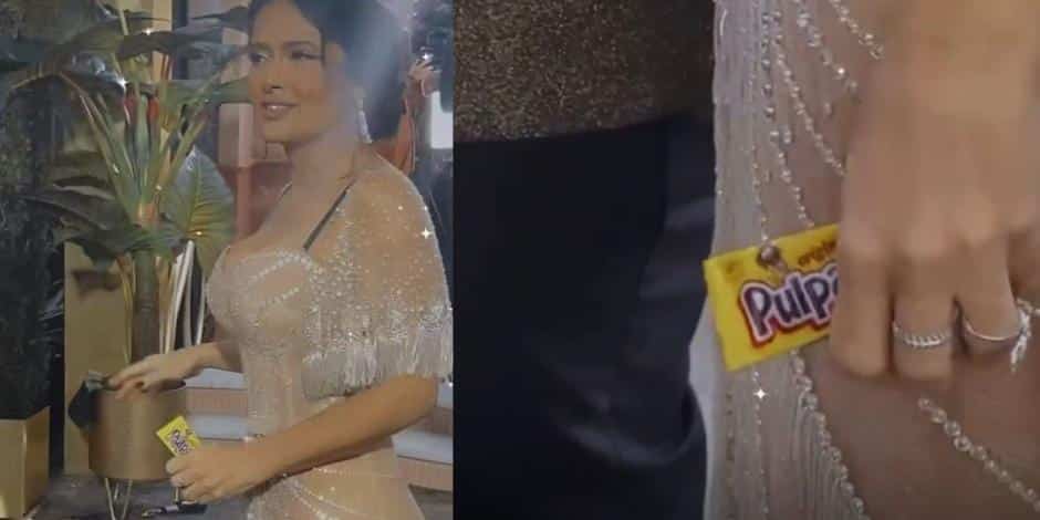 Salma Hayek con un Pulparindo y un Mazapán en los Golden Globes