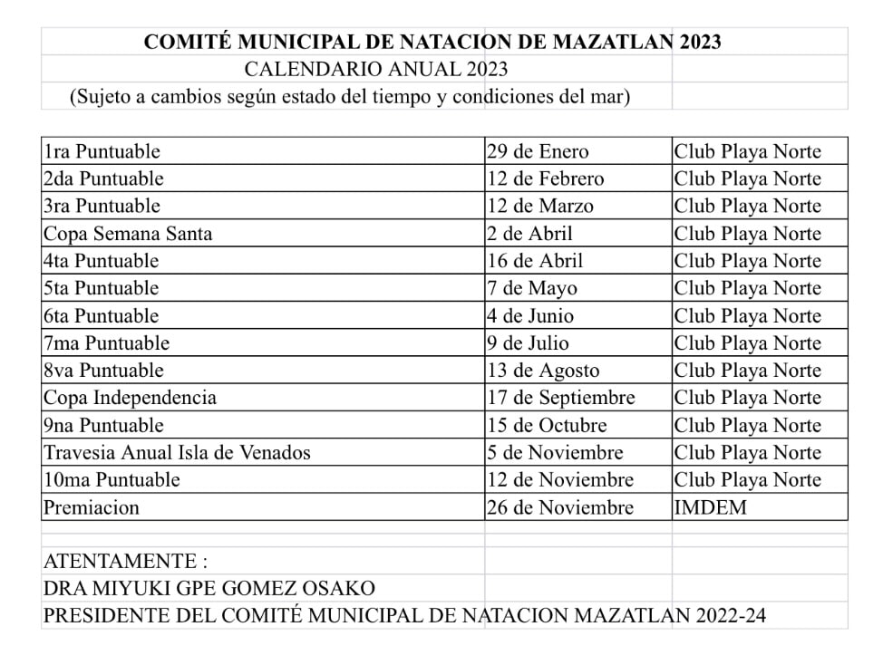 Agenda Natación
