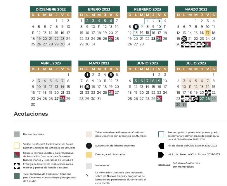 Calendario escolar SEP