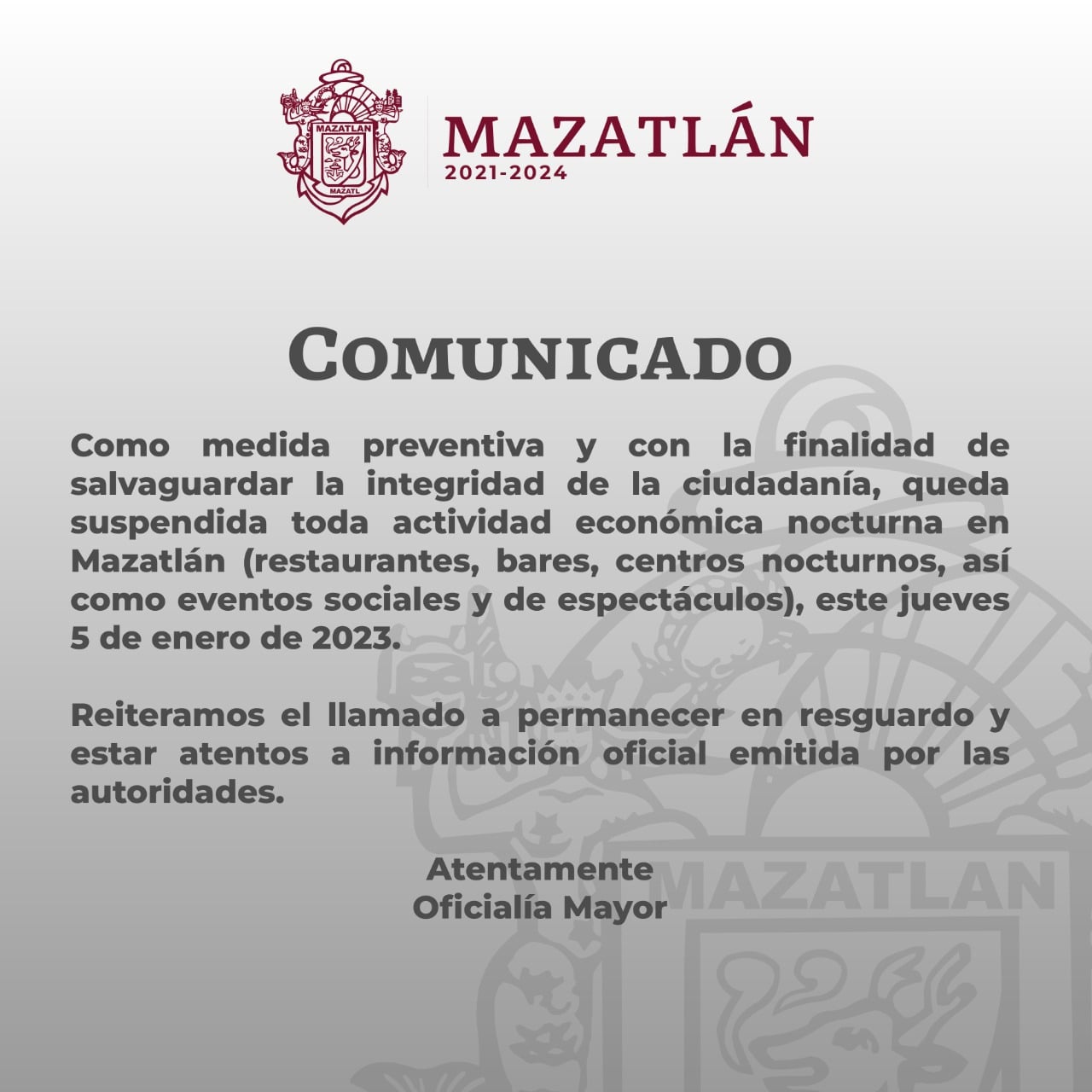Paran actividades nocturnas en Mazatlán