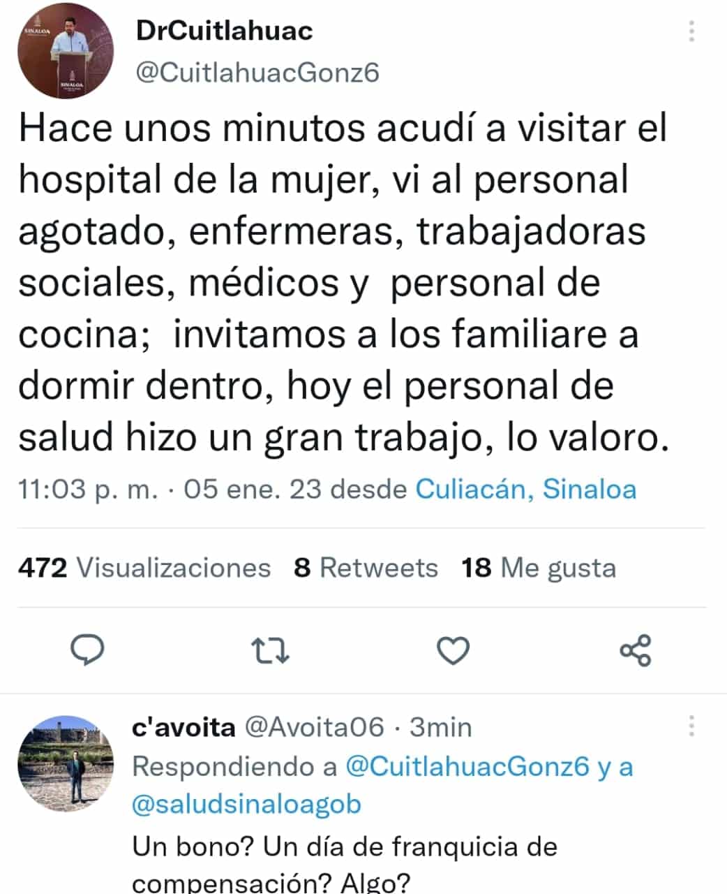 ¿Un bono al personal de salud? ¿Algo? Están agotados