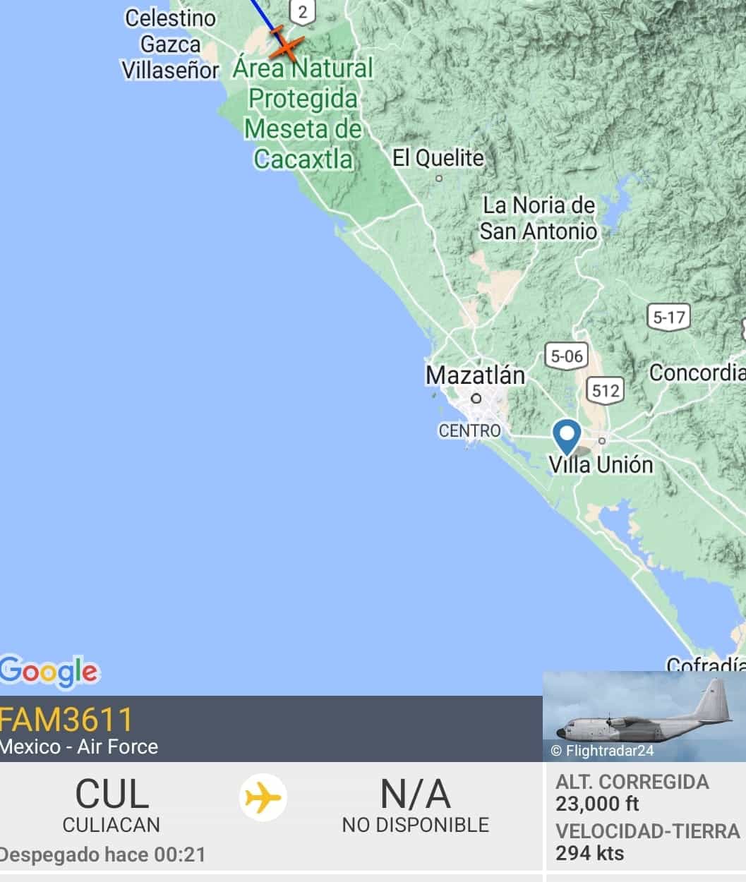 Un Hércules de la Fuerza Aérea surca el cielo de Sinaloa