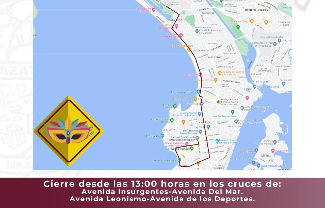 ¡Tome sus precauciones! Cerrarán la Avenida del Mar en Mazatlán por manifestación carnavalera