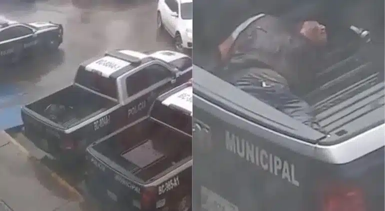 VIDEO: Policías dejan inconsciente a hombre arriba de patrulla en Tijuana; estaba lloviendo