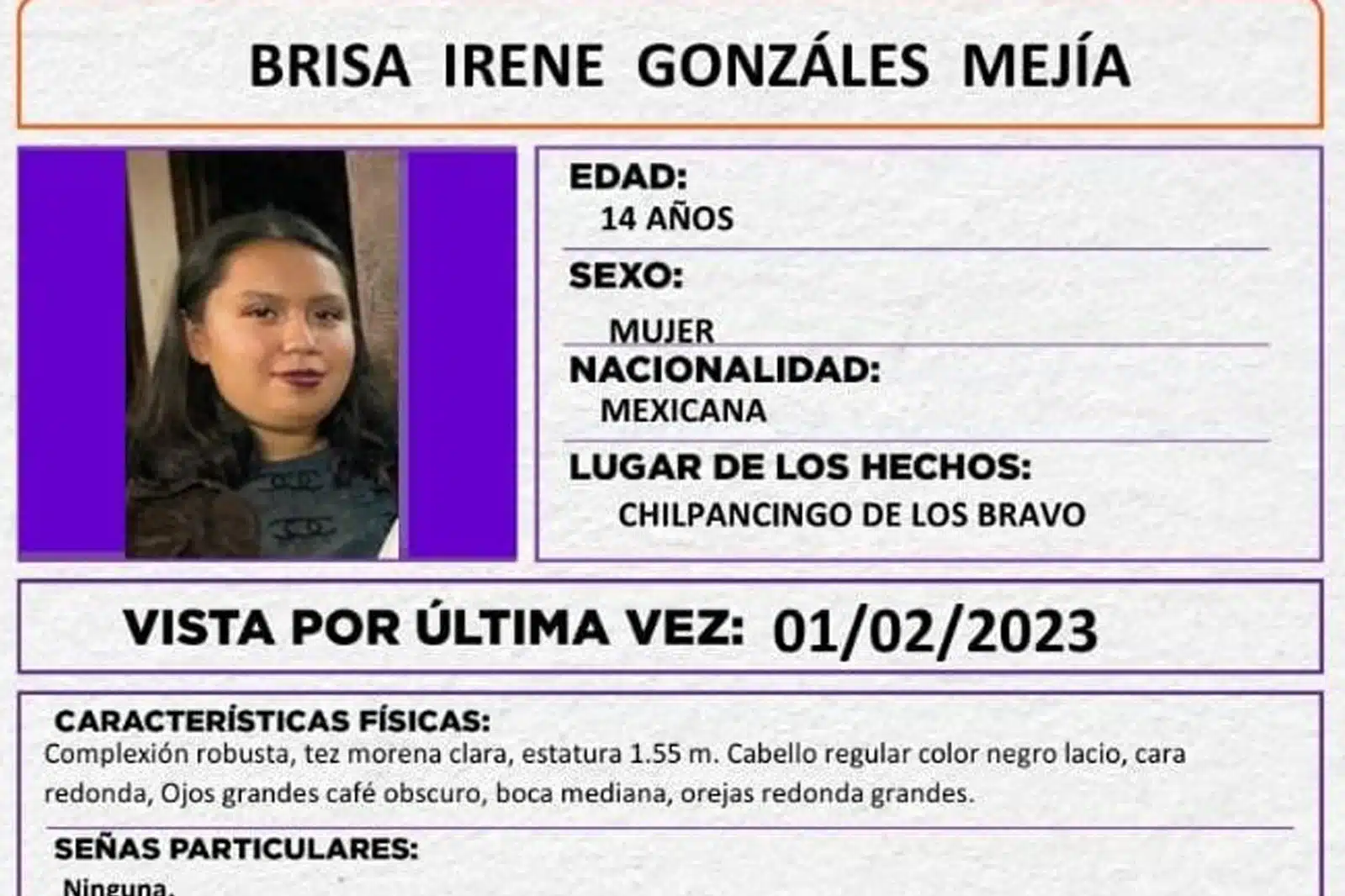 Brisa llevaba el uniforme escolar al momento de su desaparición, la has visto