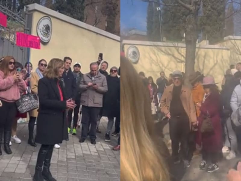 ¡También en España! Mexicanos expresan su apoyo al INE frente a la embajada 