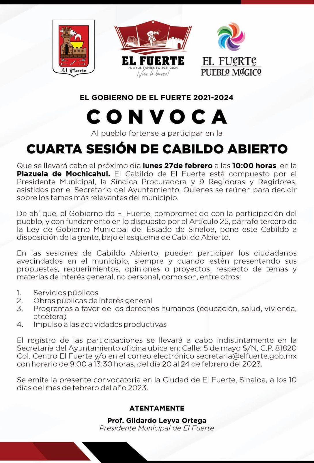 ¡Atención Mochicahui! La cuarta sesión de cabildo abierto será en esta sindicatura 