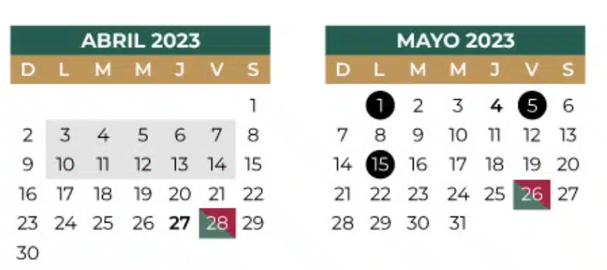 Calendario SEP, Vacaciones SS