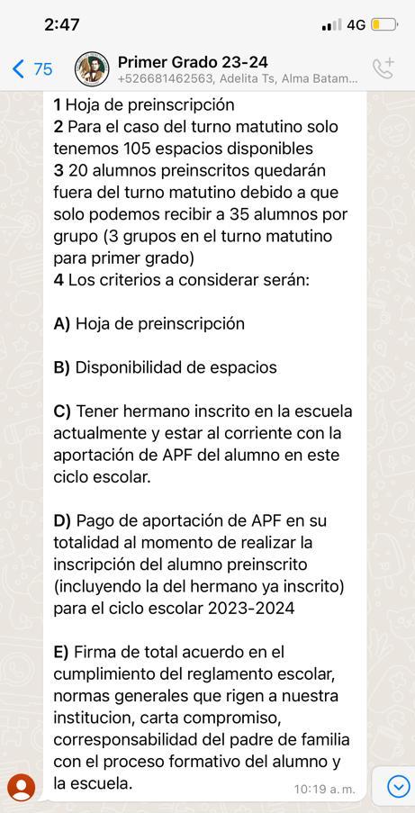 Cuota escolar Batamote Guasave