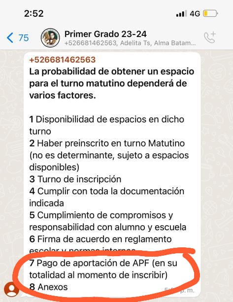 Cuota escolar Batamote Guasave