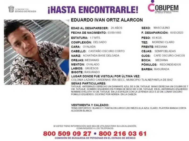 Lo has visto Eduardo Iván Ortiz Alarcón desapareció en el municipio de Tlalnepantla
