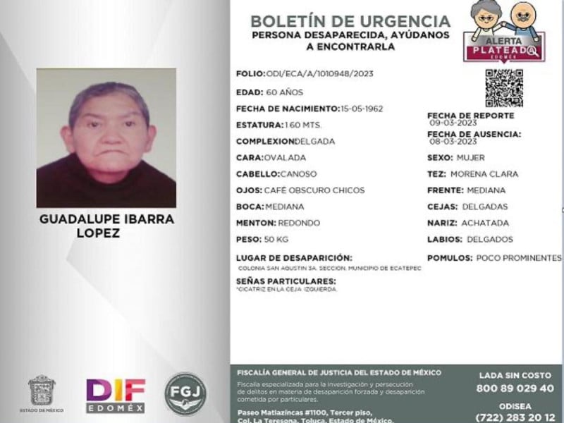 Se perdió abuelita de nombre Guadalupe Ibarra López, en Ecatepec