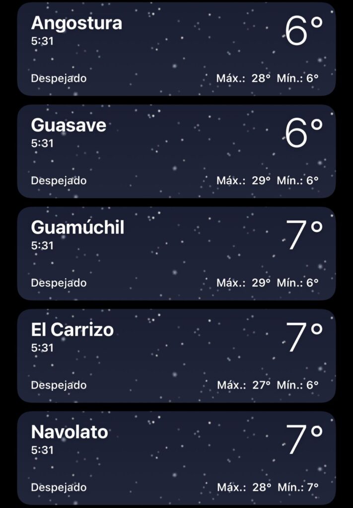 Temperaturas mínimas 4 de marzo Sinaloa