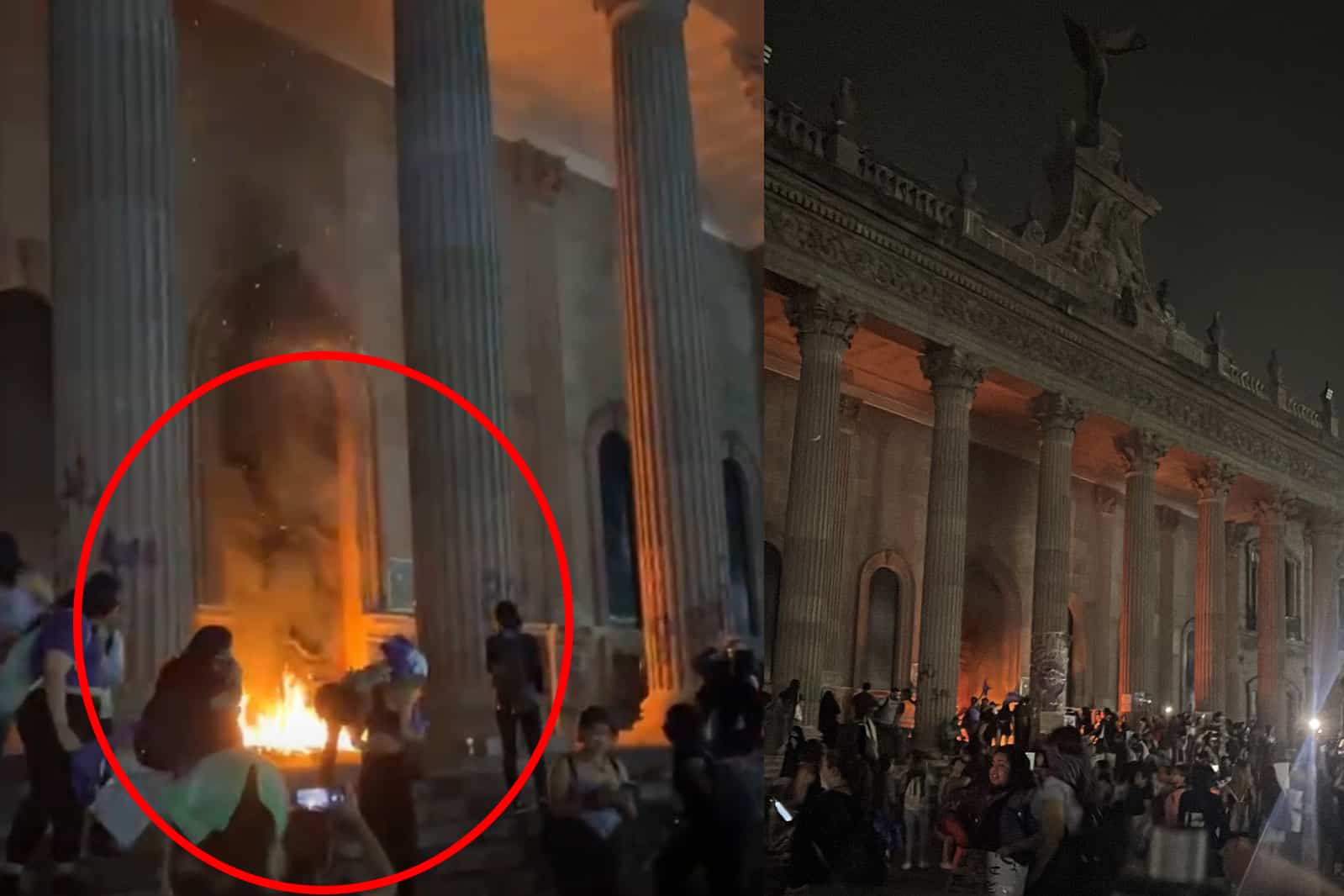¡Protesta! Feministas incendian puertas del Palacio de Gobierno en Nuevo León