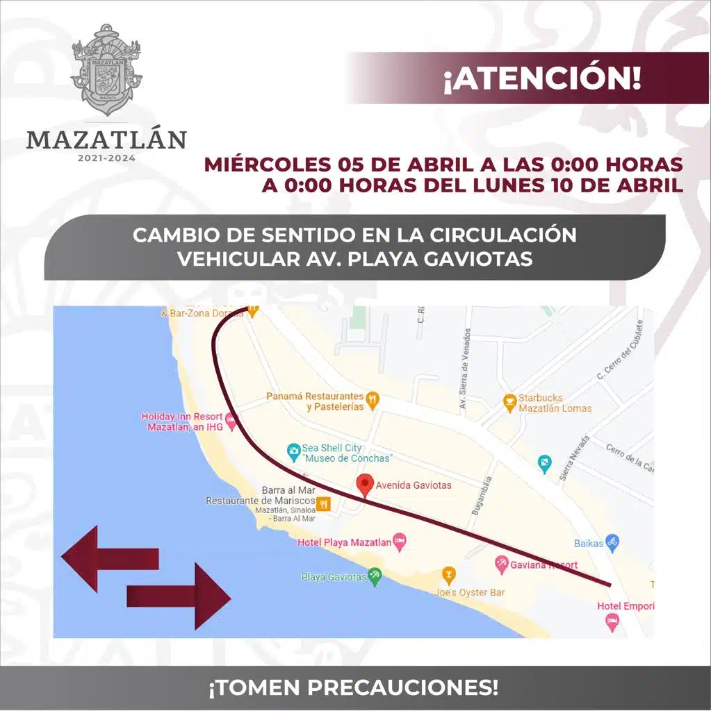Avenida Gaviotas en Mazatlán cambiará de sentido a la circulación desde este miércoles (1)