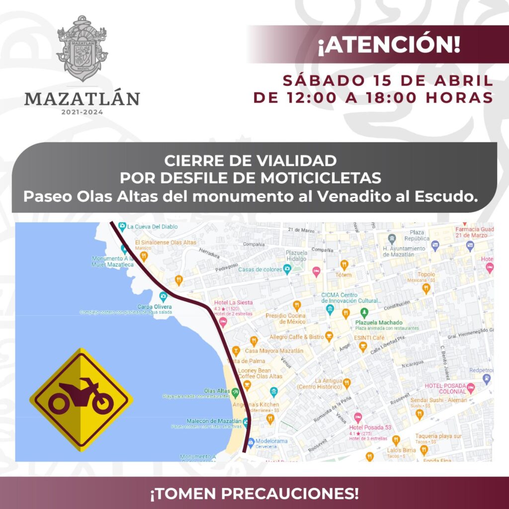 Cierre de calles por la Semana de la Moto en Mazatlán