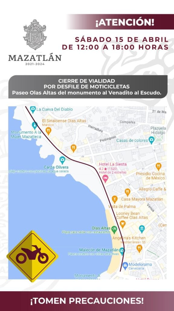 Cierre de calles por la Semana de la Moto en Mazatlán