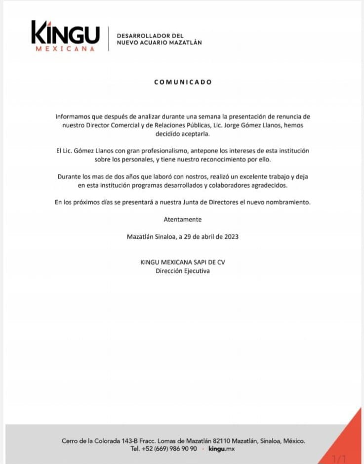 Comunicado de Kingu Mexicana